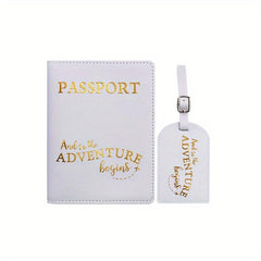 Passport Case & Luggage Tag Set PU Leather Lightweight Holder Protective Cover