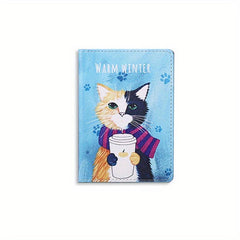 Cat Passport Holder PU Leather Cartoon Travel