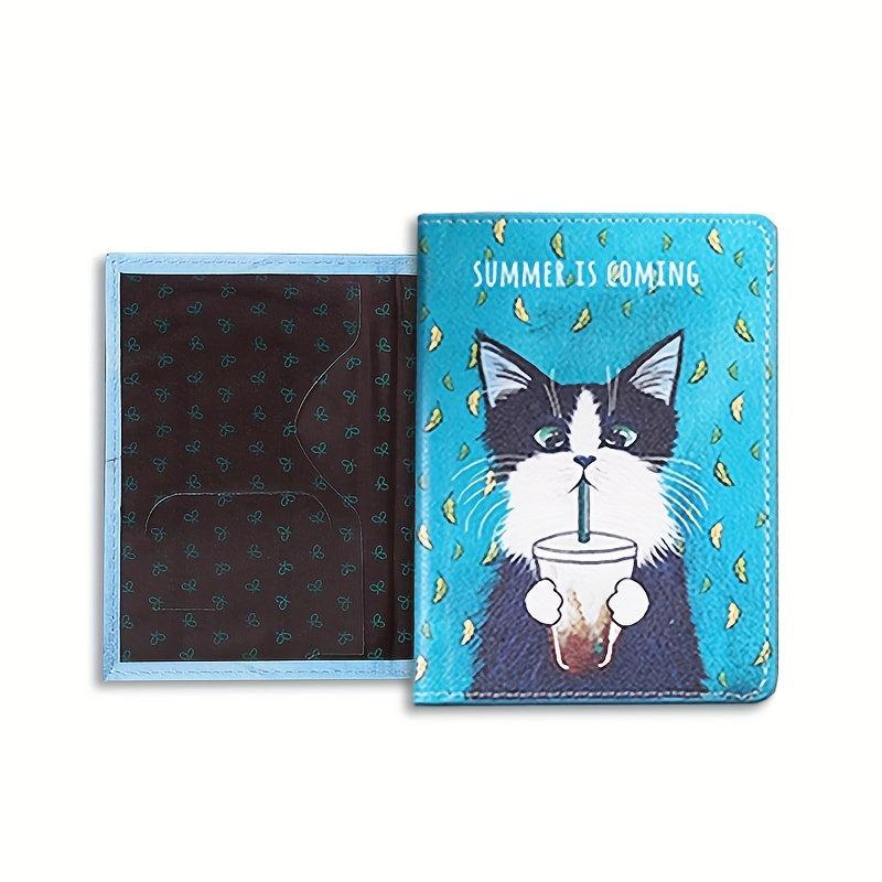 Cat Passport Holder PU Leather Cartoon Travel