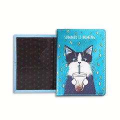 Cat Passport Holder PU Leather Cartoon Travel
