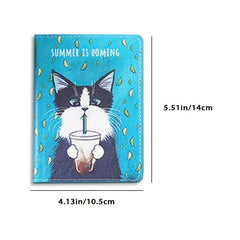 Cat Passport Holder PU Leather Cartoon Travel