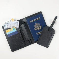Passport Cover & Luggage Tag Set Oil Edge Pu Leather