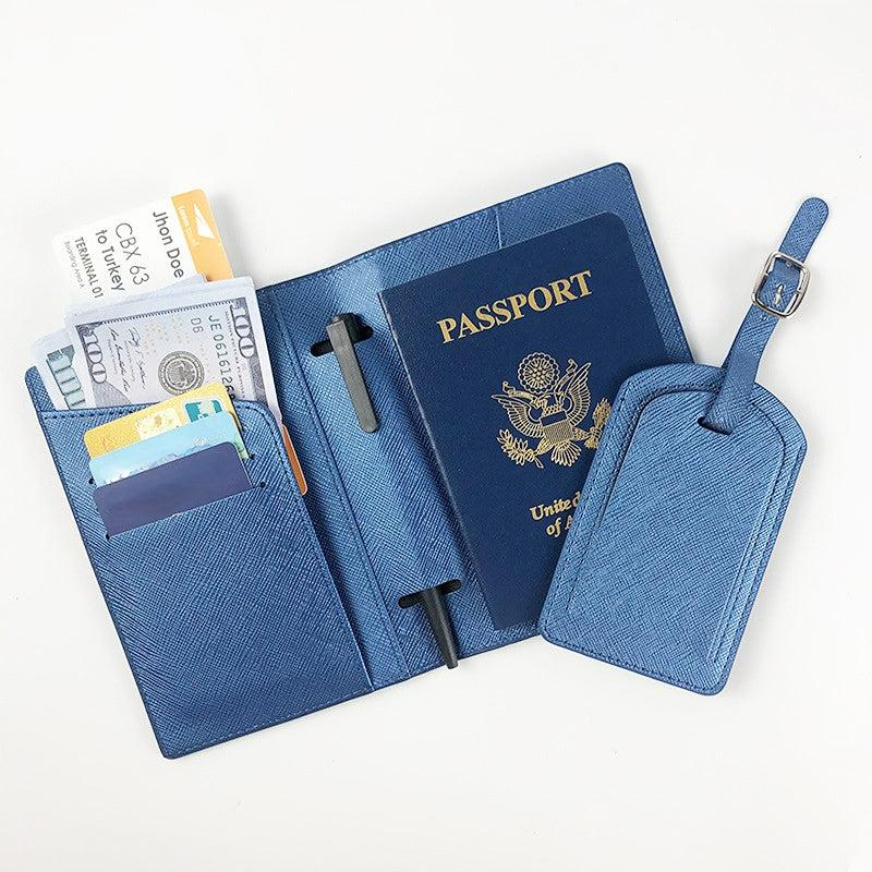 Passport Cover & Luggage Tag Set Oil Edge Pu Leather