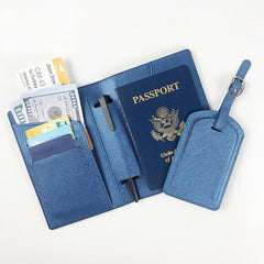 Passport Cover & Luggage Tag Set Oil Edge Pu Leather