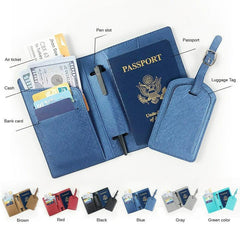 Passport Cover & Luggage Tag Set Oil Edge Pu Leather