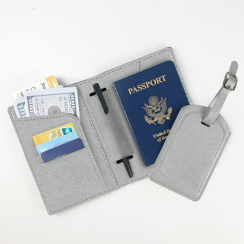 Passport Cover & Luggage Tag Set Oil Edge Pu Leather