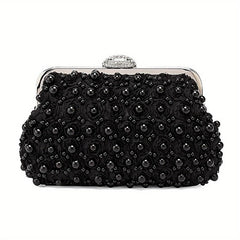 Pearl Flower Evening Bag Rhinestones Buckle Chain Clutch