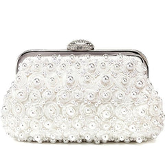 Pearl Flower Evening Bag Rhinestones Buckle Chain Clutch