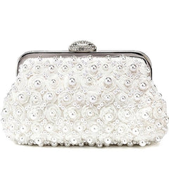 Pearl Flower Evening Bag Rhinestones Buckle Chain Clutch
