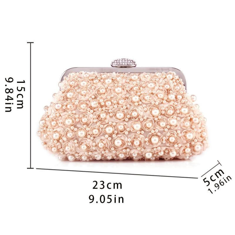 Pearl Flower Evening Bag Rhinestones Buckle Chain Clutch