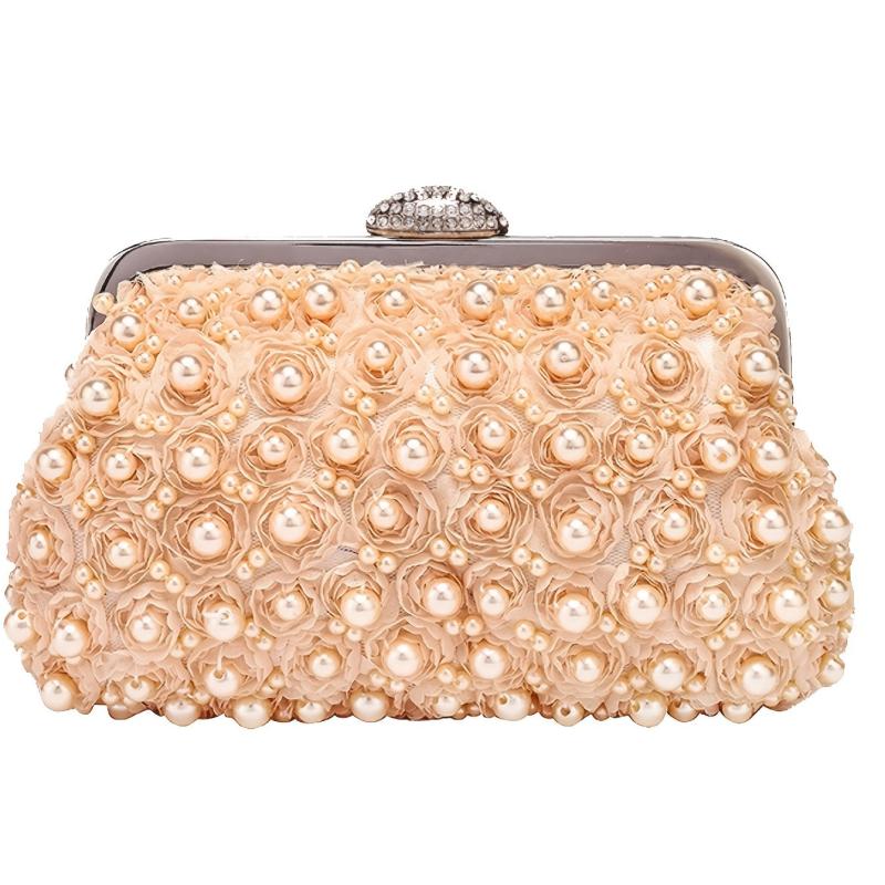 Pearl Flower Evening Bag Rhinestones Buckle Chain Clutch