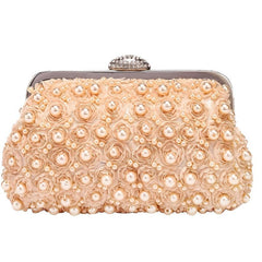 Pearl Flower Evening Bag Rhinestones Buckle Chain Clutch