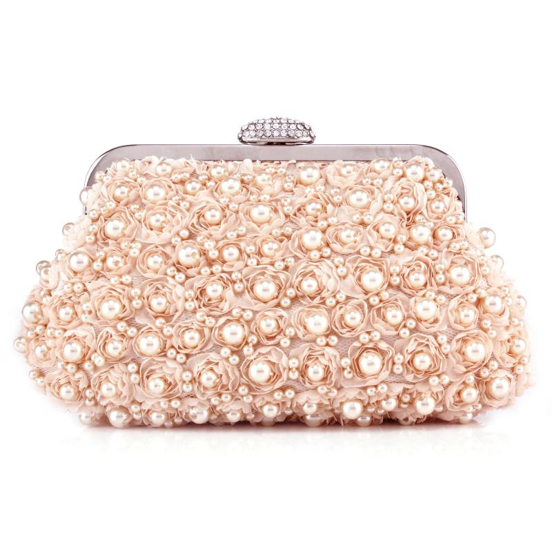 Pearl Flower Evening Bag Rhinestones Buckle Chain Clutch