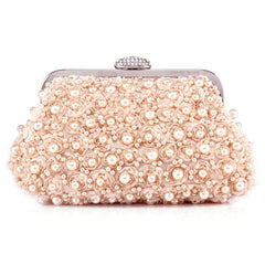 Pearl Flower Evening Bag Rhinestones Buckle Chain Clutch
