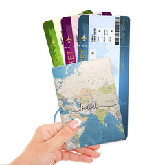 3D Map Passport Holder Travel Set PU Leather Passport Protector Ticket Bag