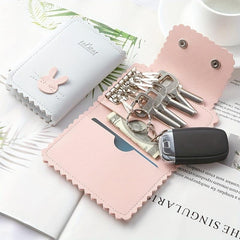 Mini Rabbit Pattern Leather Keychain Wallet Coin Purse Card Holder Key Bag