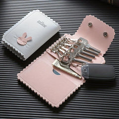 Mini Rabbit Pattern Leather Keychain Wallet Coin Purse Card Holder Key Bag