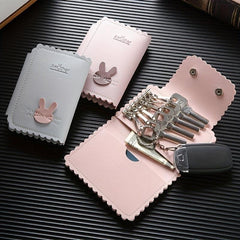 Mini Rabbit Pattern Leather Keychain Wallet Coin Purse Card Holder Key Bag