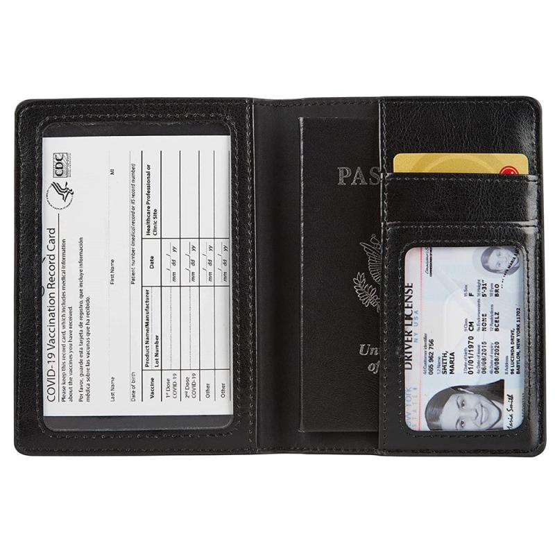 Leather Passport Cover CDC Vaccine Card Holder Combo Travel Case