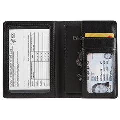 Leather Passport Cover CDC Vaccine Card Holder Combo Travel Case