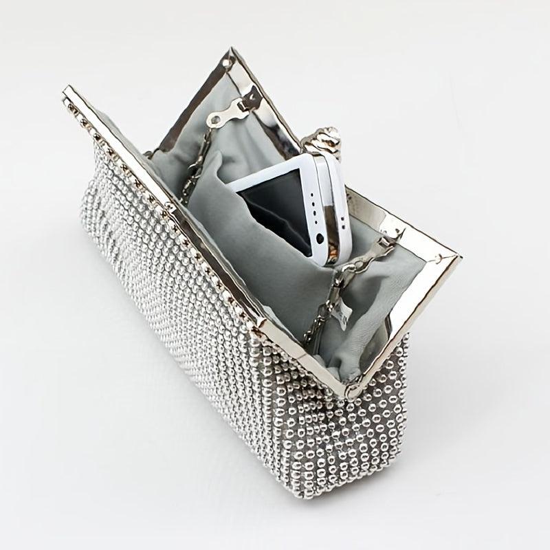 Rhinestone Evening Frame Bag Beads Clutch Chain Purse