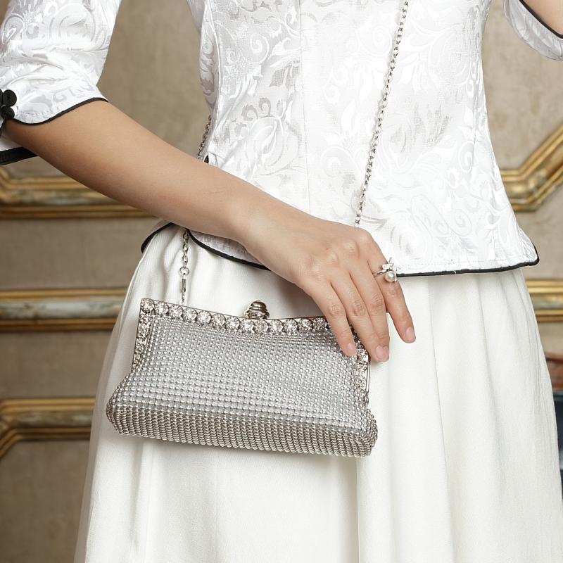 Rhinestone Evening Frame Bag Beads Clutch Chain Purse