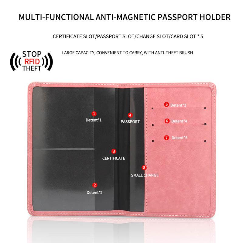Anti-Magnetic Passport Holder 5 Card Slots Anti-Theft Brush Plane