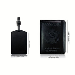 2pcs PU Leather Passport Holder Set Strap Card Cover Luggage Tag