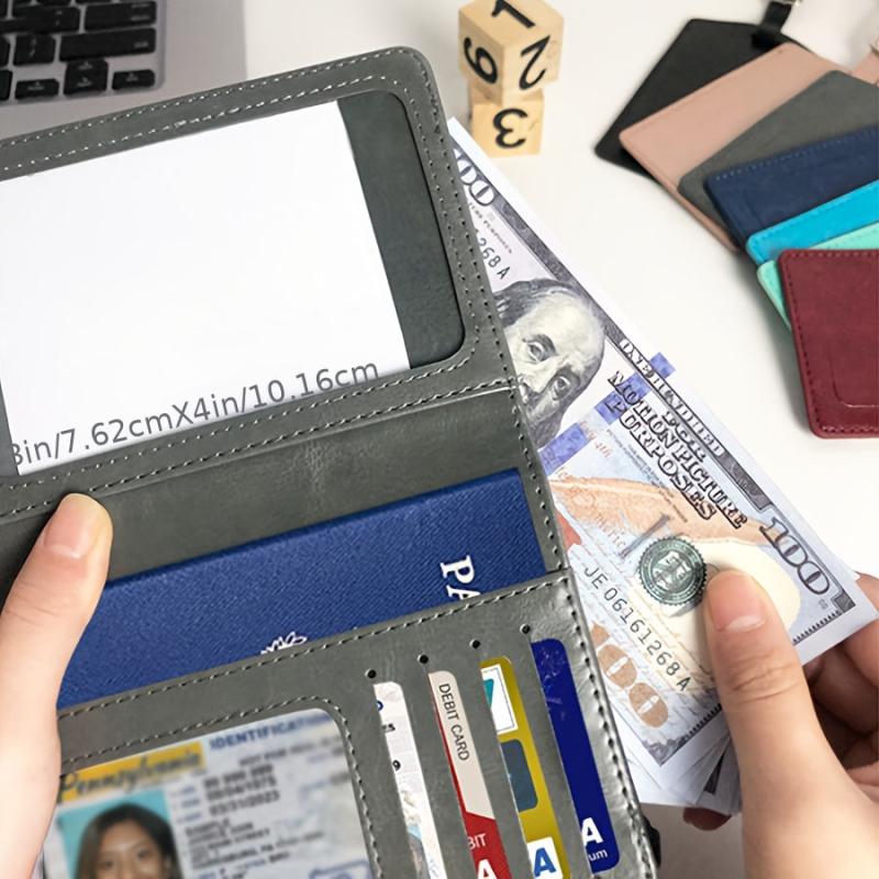 2pcs PU Leather Passport Holder Set Strap Card Cover Luggage Tag