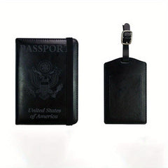 2pcs PU Leather Passport Holder Set Strap Card Cover Luggage Tag
