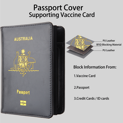 Australia Passport Cover with Vaccine Card Slot Travel Wallet