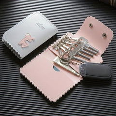 Mini Leather Keychain Key Bag Deer Pattern Key Storage Coin Purse Wallet