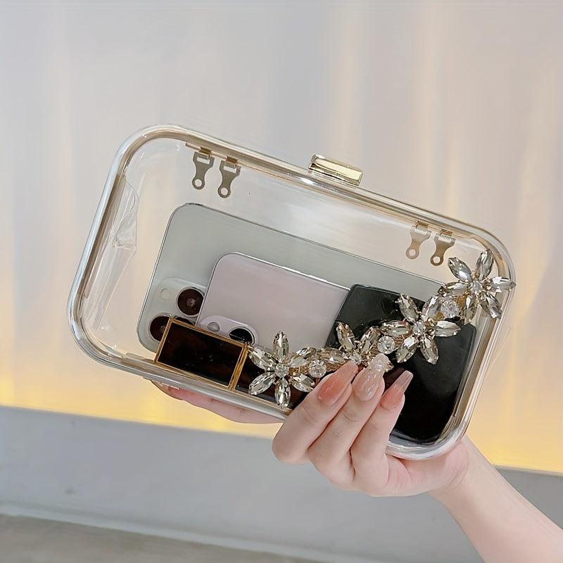 Clear Rhinestone Evening Bag Formal Clutch Wedding Party Prom