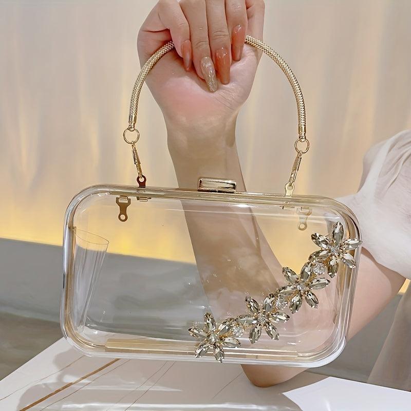 Clear Rhinestone Evening Bag Formal Clutch Wedding Party Prom
