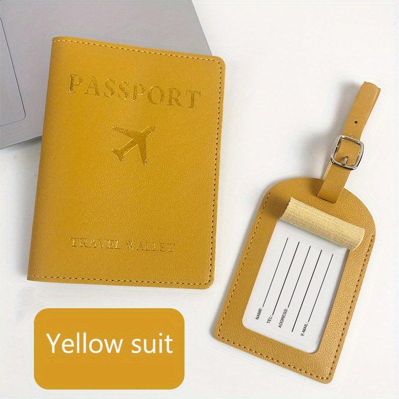 2pcs Travel Passport Case & Luggage Tag Set PU Leather Hot Stamping
