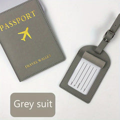2pcs Travel Passport Case & Luggage Tag Set PU Leather Hot Stamping