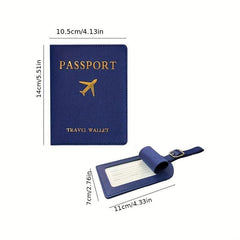 2pcs Travel Passport Case & Luggage Tag Set PU Leather Hot Stamping