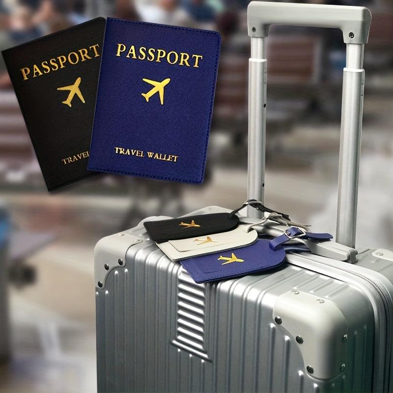 2pcs Travel Passport Case & Luggage Tag Set PU Leather Hot Stamping