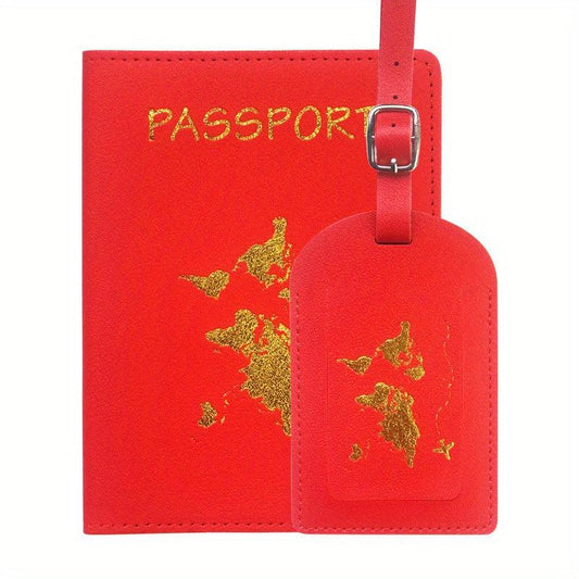 Map Bronzing Luggage Tag and Passport Holder Set