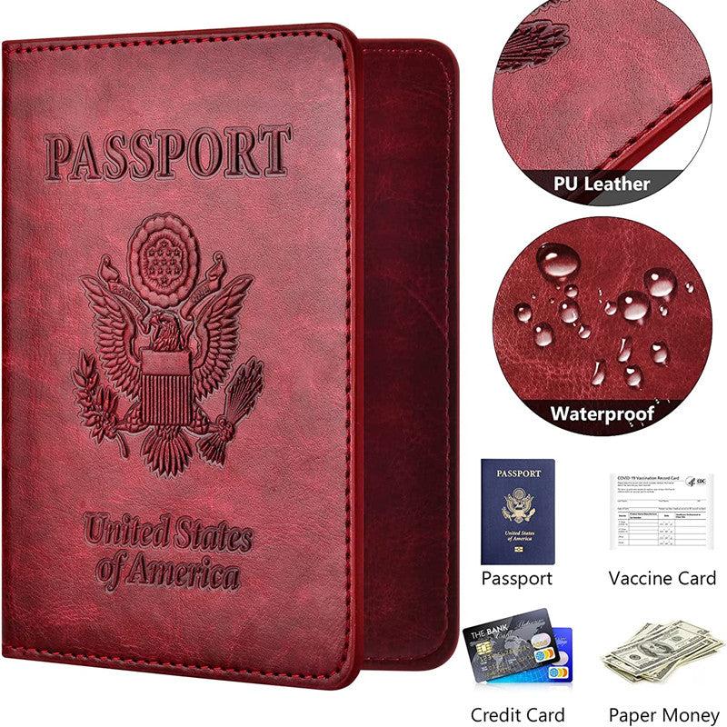 USA Passport & Vaccine Card Holder PU Leather Protector
