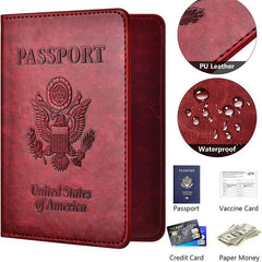 USA Passport & Vaccine Card Holder PU Leather Protector