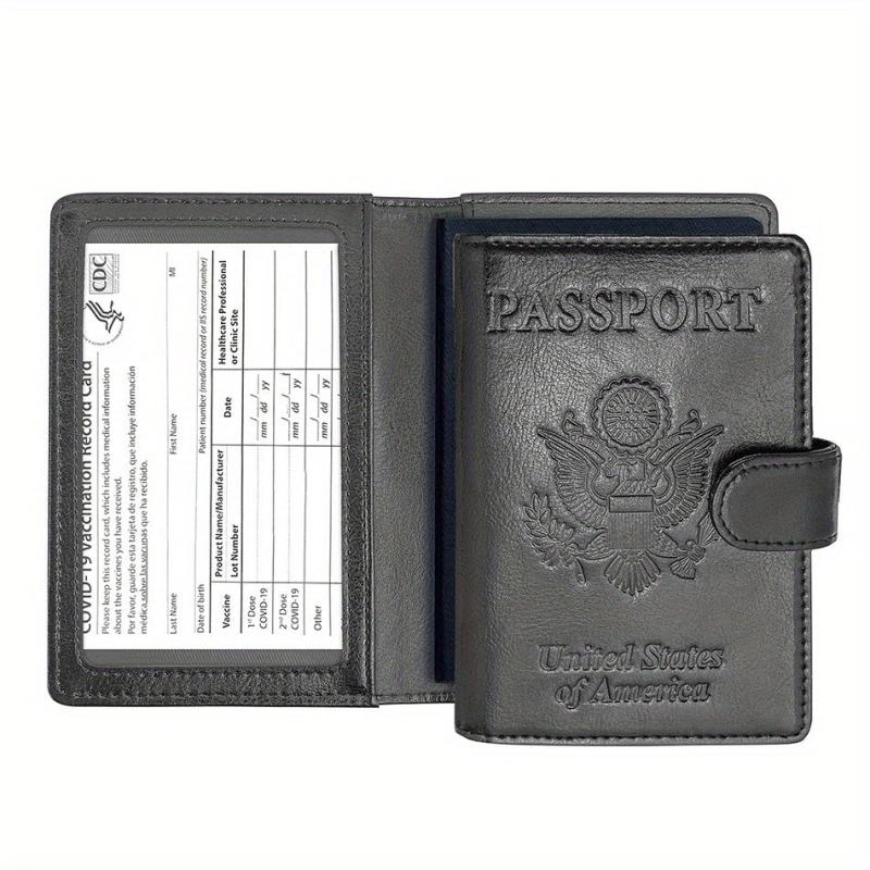 RFID Anti Theft Passport Holder PU Leather Durable Button CDC Vaccine