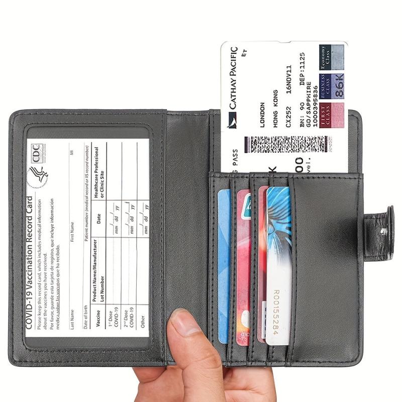 RFID Anti Theft Passport Holder PU Leather Durable Button CDC Vaccine