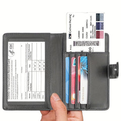 RFID Anti Theft Passport Holder PU Leather Durable Button CDC Vaccine