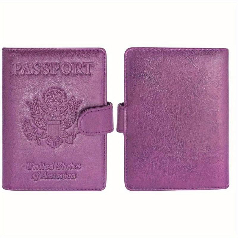 RFID Anti Theft Passport Holder PU Leather Durable Button CDC Vaccine