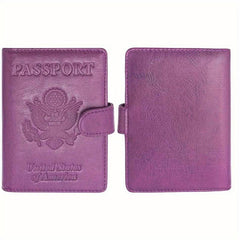 RFID Anti Theft Passport Holder PU Leather Durable Button CDC Vaccine