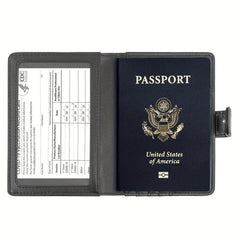 RFID Anti Theft Passport Holder PU Leather Durable Button CDC Vaccine