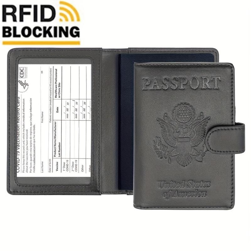 RFID Anti Theft Passport Holder PU Leather Durable Button CDC Vaccine