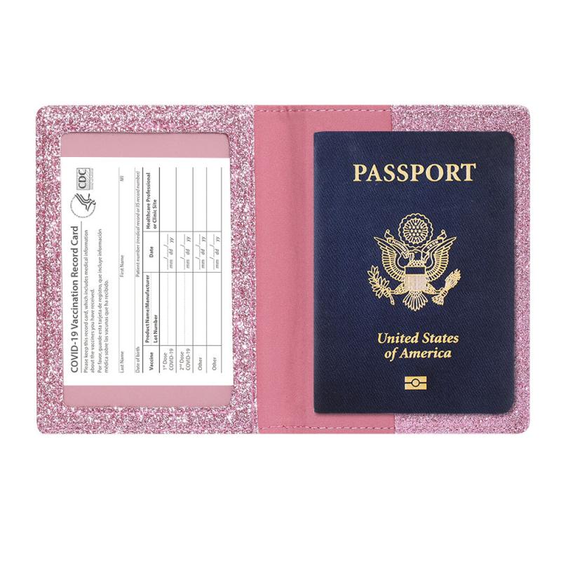 Fine Glitter Powder Passport Bag PU Leather Card Holder