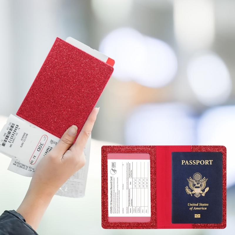 Fine Glitter Powder Passport Bag PU Leather Card Holder